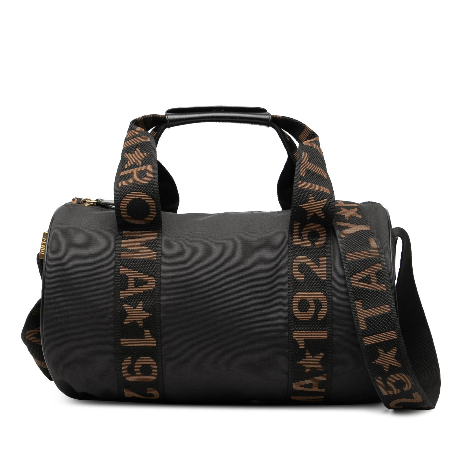 Fendi Brown Nylon Satchel with Leather Trim and Canvas Strap: Fendi Brown Nylon Satchel with Leather Trim and Canvas Strap This Fendi Nylon Roma 1925 Duffle Bag features a durable nylon body with leather trim, flat handles, a flat canvas shoulder strap, and a to