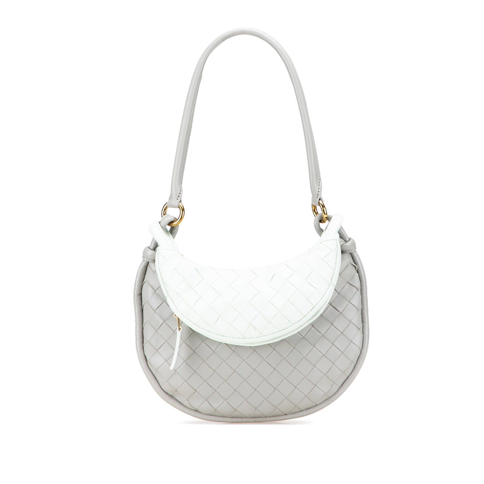 Bottega Veneta Small Gray Intrecciato Lambskin Gemelli Bag: Bottega Veneta Small Gray Intrecciato Lambskin Gemelli Bag Introducing the Bottega Veneta Small Bicolor Lambskin Intrecciato Gemelli Bag, a stunning accessory crafted from woven lambskin leather. This