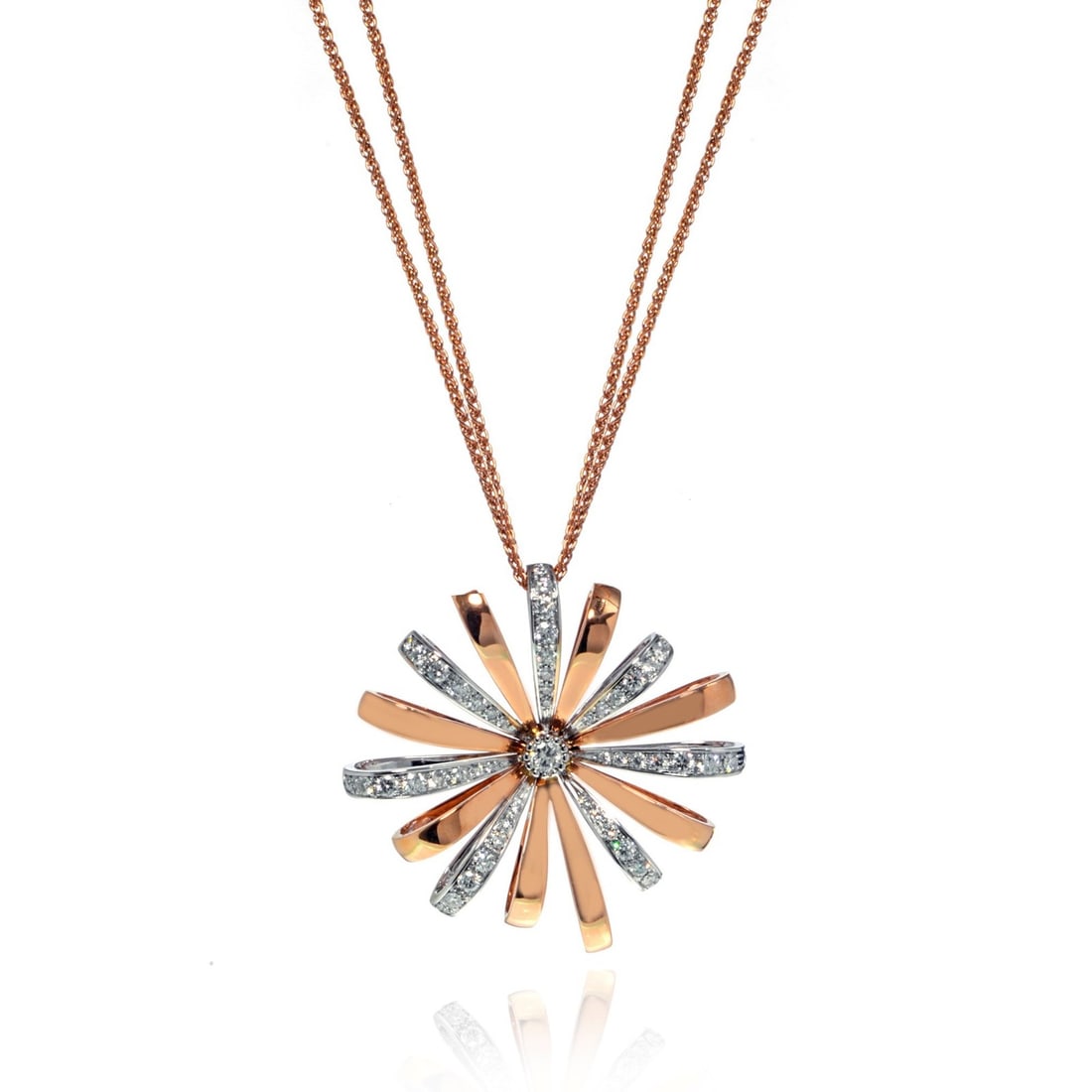 Luca Carati 18K Rose White Gold Diamond Pendant Necklace 1.28Cttw: Luca Carati 18K Rose White Gold Diamond Pendant Necklace 1.28Cttw This exquisite long necklace from Luca Carati features a stunning diamond pendant crafted in luxurious 18K rose and white gold. The ne