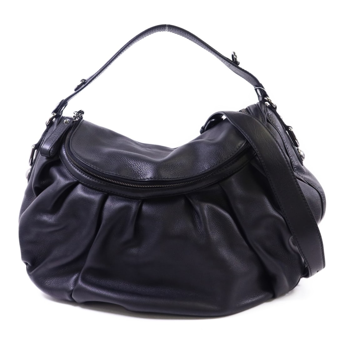 Gucci 228584 GG 2 Way Shoulder Bag Black Pebbled Leather: Gucci 228584 GG 2 Way Shoulder Bag Black Pebbled Leather A Gucci 2-way shoulder bag in black pebbled leather, model 228584. It features a black exterior and frame color, with a regular women's sizing 