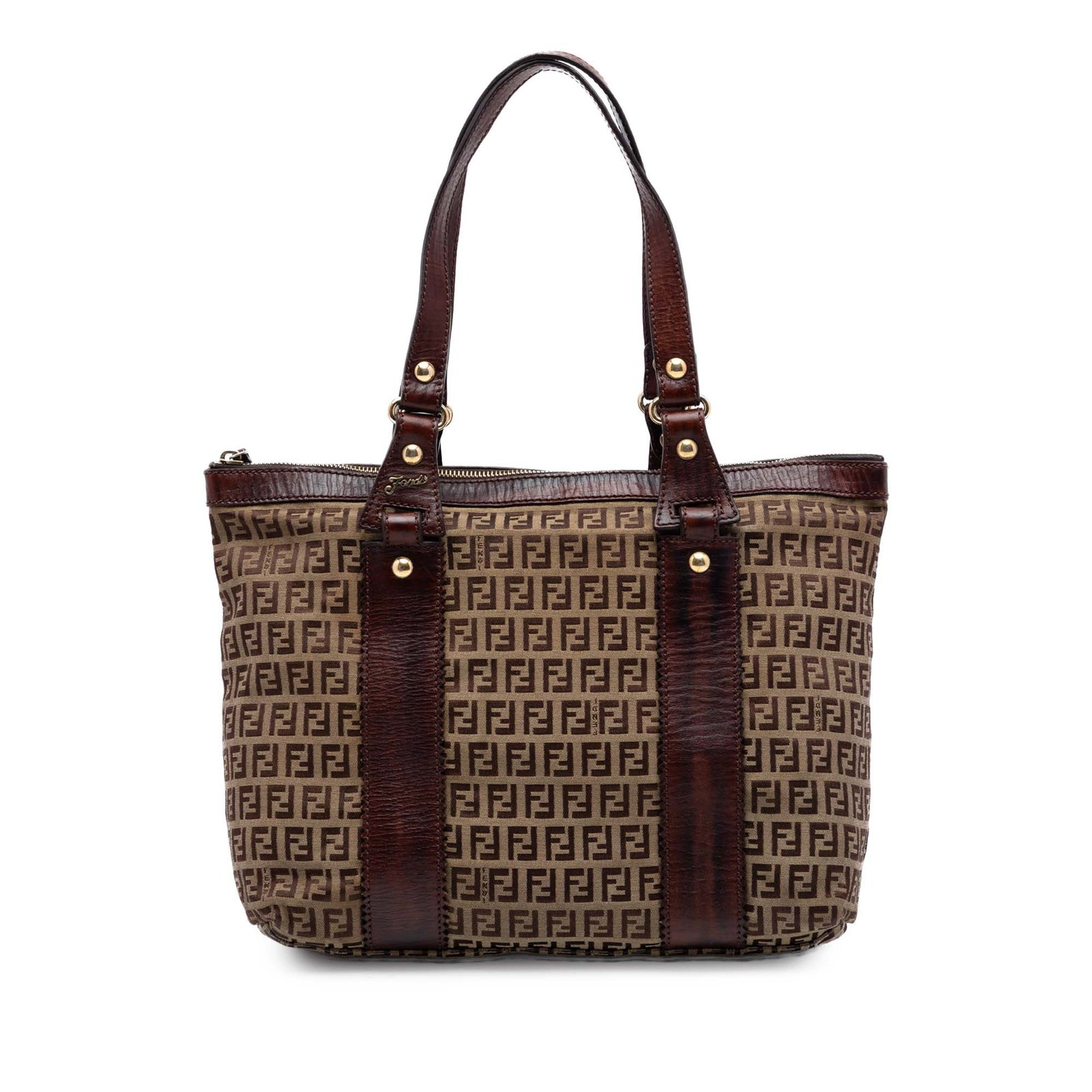 Fendi beige canvas tote bag Zucchino model: Fendi beige canvas tote bag Zucchino model This Fendi Zucchino Canvas Tote features a beige canvas body with leather trim, flat leather handles, a top zip closure, and both interior zip and slip pocke