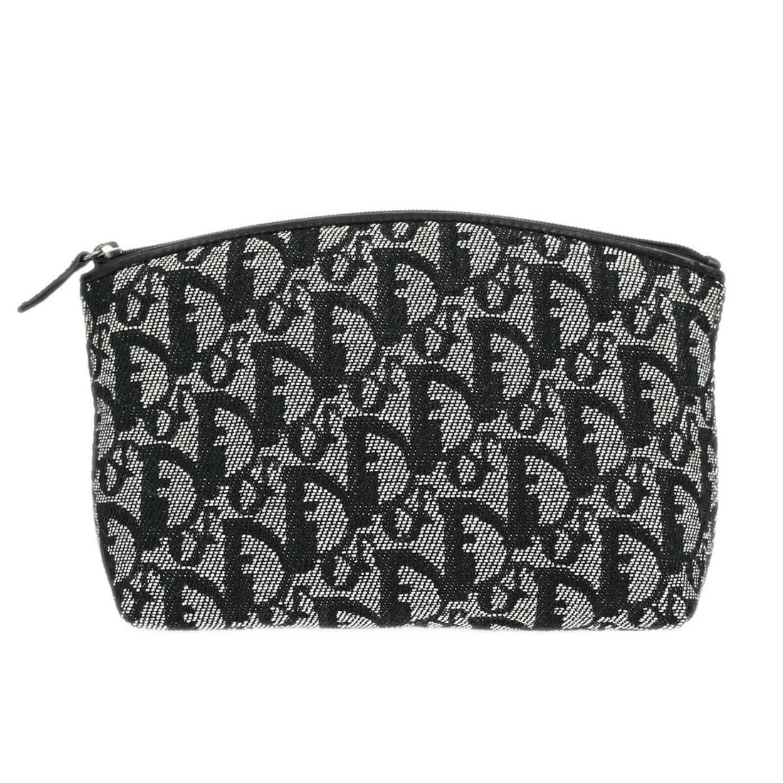 Christian Dior Trotter mini zip pouch clutch in black canvas leather: Christian Dior Trotter mini zip pouch clutch in black canvas leather Christian Dior Trotter cosmetic pouch bag in black and gray canvas with leather trim. This mini pouch features the Dior Trotter pat