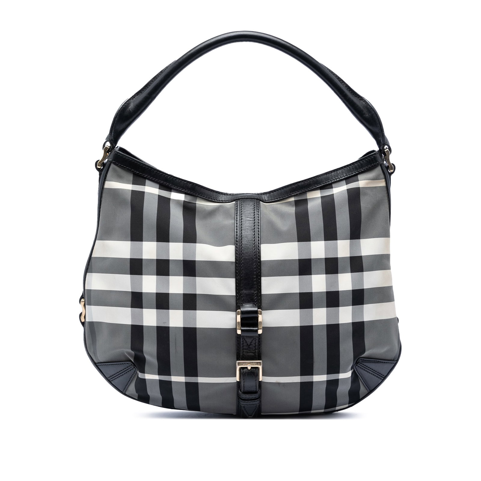 Burberry Grafton Hobo Check Nylon Gray Bag: Burberry Grafton Hobo Check Nylon Gray Bag This Burberry Check Nylon Grafton Hobo features a nylon body with the brand's signature check pattern, a rolled leather handle, and a top zip closure. The in