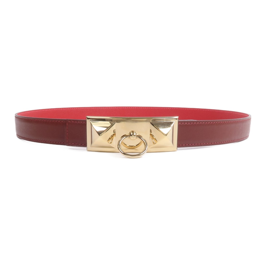 Hermes Rivale reversible belt Epsom calfskin Rouge Casaque (1 of 8)