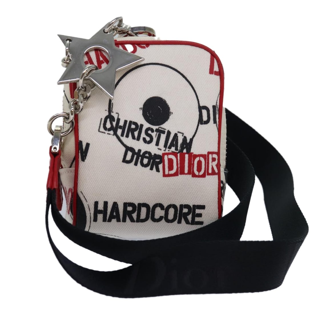 Christian Dior Hardcore White Canvas Pouch with Dust Bag: Christian Dior Hardcore White Canvas Pouch with Dust Bag Christian Dior pouch in white canvas with a compact silhouette. It comes with a dust bag and was made in Italy. The item shows reasonable wear 