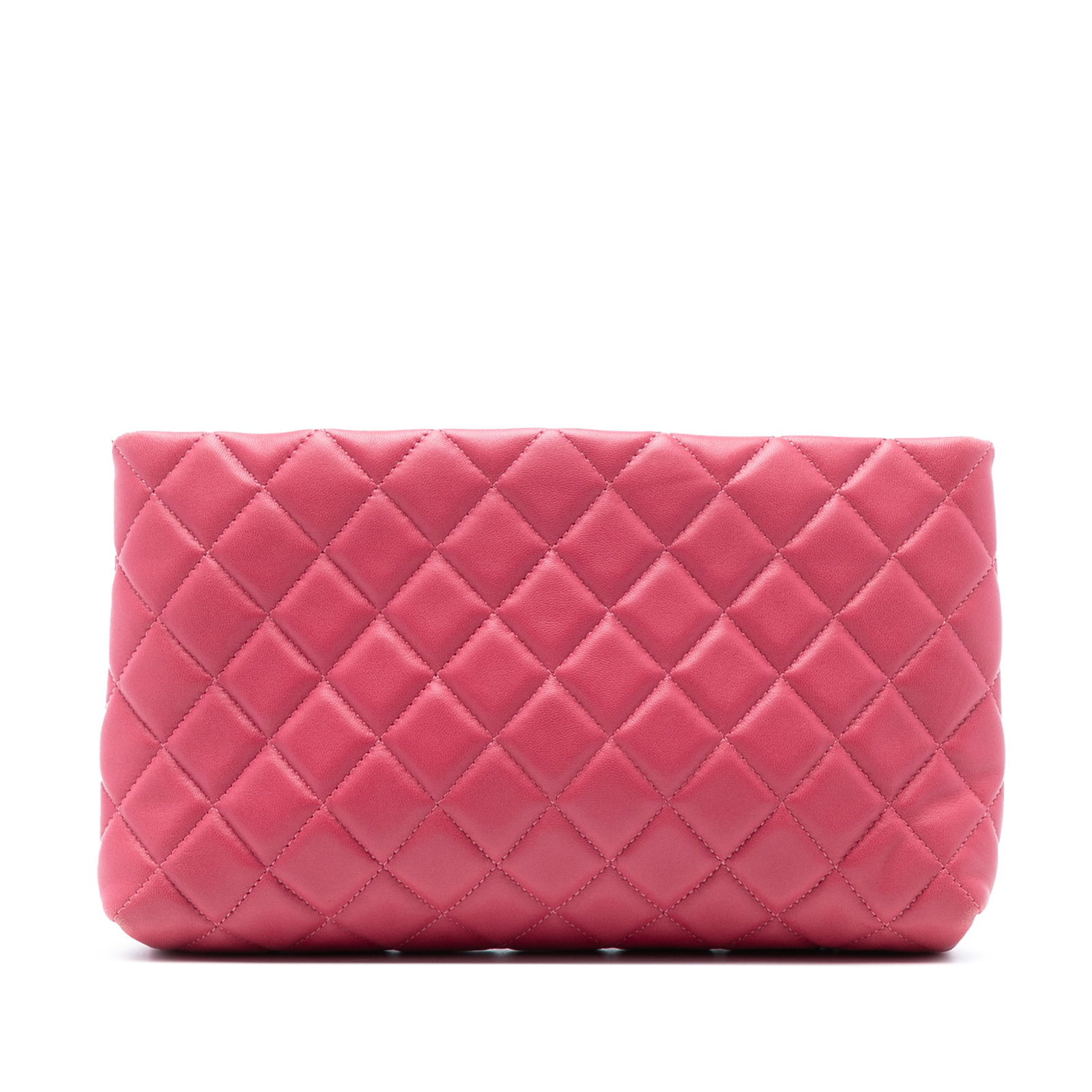Chanel Pink Quilted Lambskin Kiss Lock Clutch Bag: Chanel Pink Quilted Lambskin Kiss Lock Clutch Bag This Chanel Quilted Lambskin Kiss Lock Clutch is a stylish accessory made from luxurious quilted lambskin leather. It features a secure top frame with