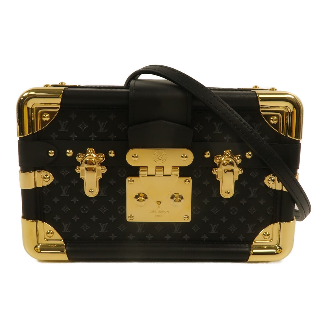 Louis Vuitton Petit Malle M22273 shoulder bag black Monogram Nanogram: Louis Vuitton Petit Malle M22273 shoulder bag black Monogram Nanogram Louis Vuitton Petit Malle shoulder bag in black PVC coated canvas with a Monogram Nanogram design. It features a magnetic pocket a