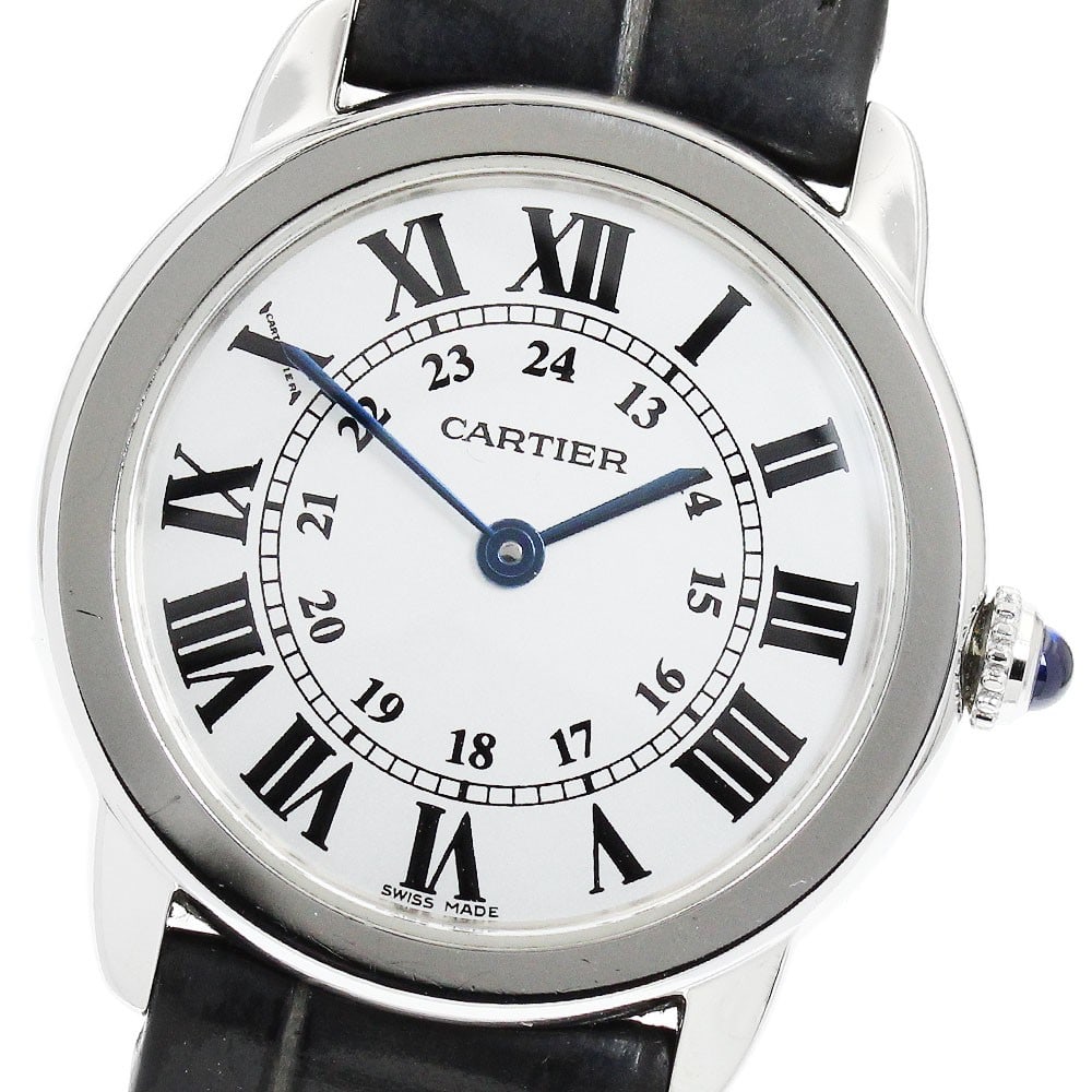 Cartier Ronde Solo SM womens quartz wristwatch ref W6700155: Cartier Ronde Solo SM womens quartz wristwatch ref W6700155 Pre-owned Cartier Ronde Solo SM women's wristwatch with a quartz movement and silver dial. The watch features a stainless steel case, leathe
