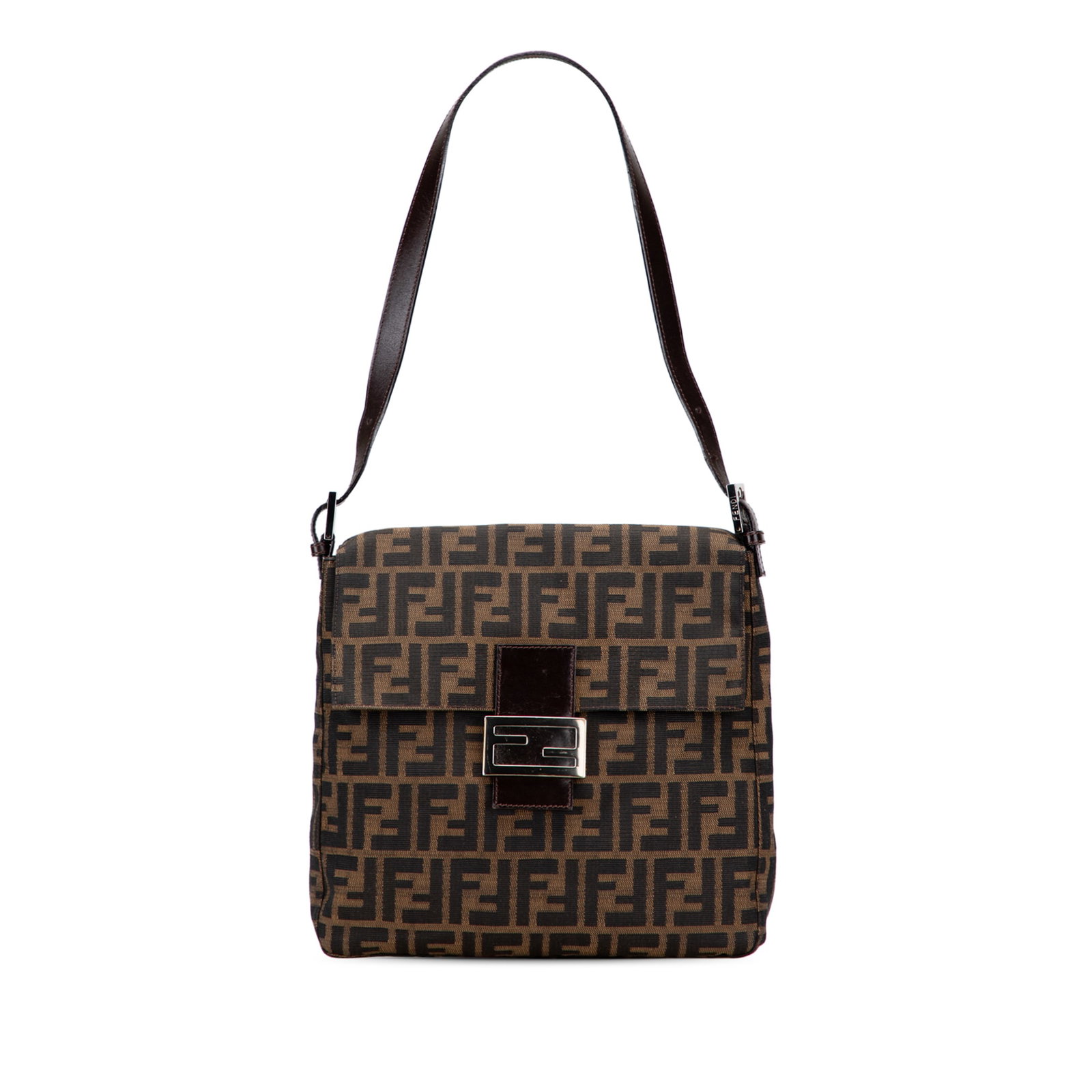 Fendi Zucca Canvas Shoulder Bag Brown Fabric Italy: Fendi Zucca Canvas Shoulder Bag Brown Fabric Italy Discover the Fendi Zucca Canvas Shoulder Bag, a stylish accessory crafted from durable canvas with a chic brown finish. This bag features a flat leat