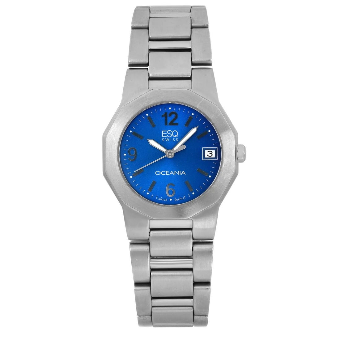 ESQ Movado Quartz Ladies Watch 35mm Blue Dial Model 07300700: ESQ Movado Quartz Ladies Watch 35mm Blue Dial Model 07300700 This elegant ESQ by Movado wristwatch, model 07300700, features a striking blue dial complemented by Arabic numeral indices, ensuring clari