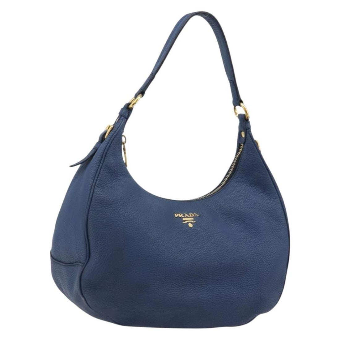 Prada Vitello Daino Blue Leather Shoulder Bag with Dust Bag: Prada Vitello Daino Blue Leather Shoulder Bag with Dust Bag Prada shoulder bag in blue leather with gold-tone hardware. It comes with a dust bag and was made in Italy. The bag shows reasonable wear an