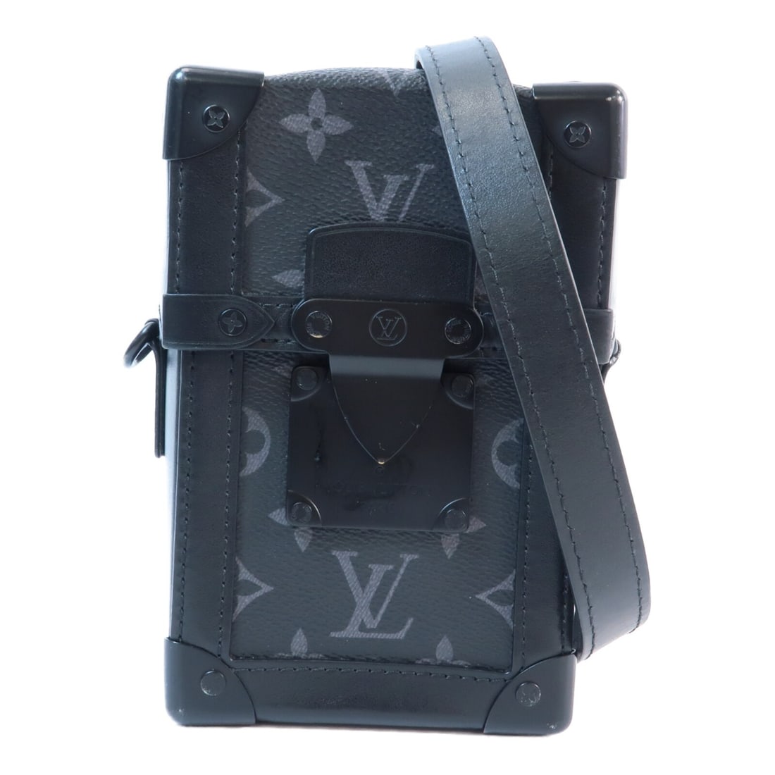 Louis Vuitton M82077 Vertical Trunk Shoulder Bag Monogram Eclipse Black: Louis Vuitton M82077 Vertical Trunk Shoulder Bag Monogram Eclipse Black Louis Vuitton LV Vertical Trunk Shoulder Bag, model M82077, in Black with Monogram Eclipse and PVC coated canvas. This mens shou