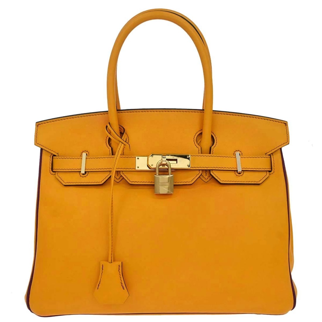 HERMES Birkin 30 Swift Leather Top Handle Bag Jaune d'Or Anemone: HERMES Birkin 30 Swift Leather Top Handle Bag Jaune d'Or Anemone Hermes Birkin 30 top handle handbag in Jaune d'Or and Anemone Swift leather. This medium handbag features double handles, a turn lock f