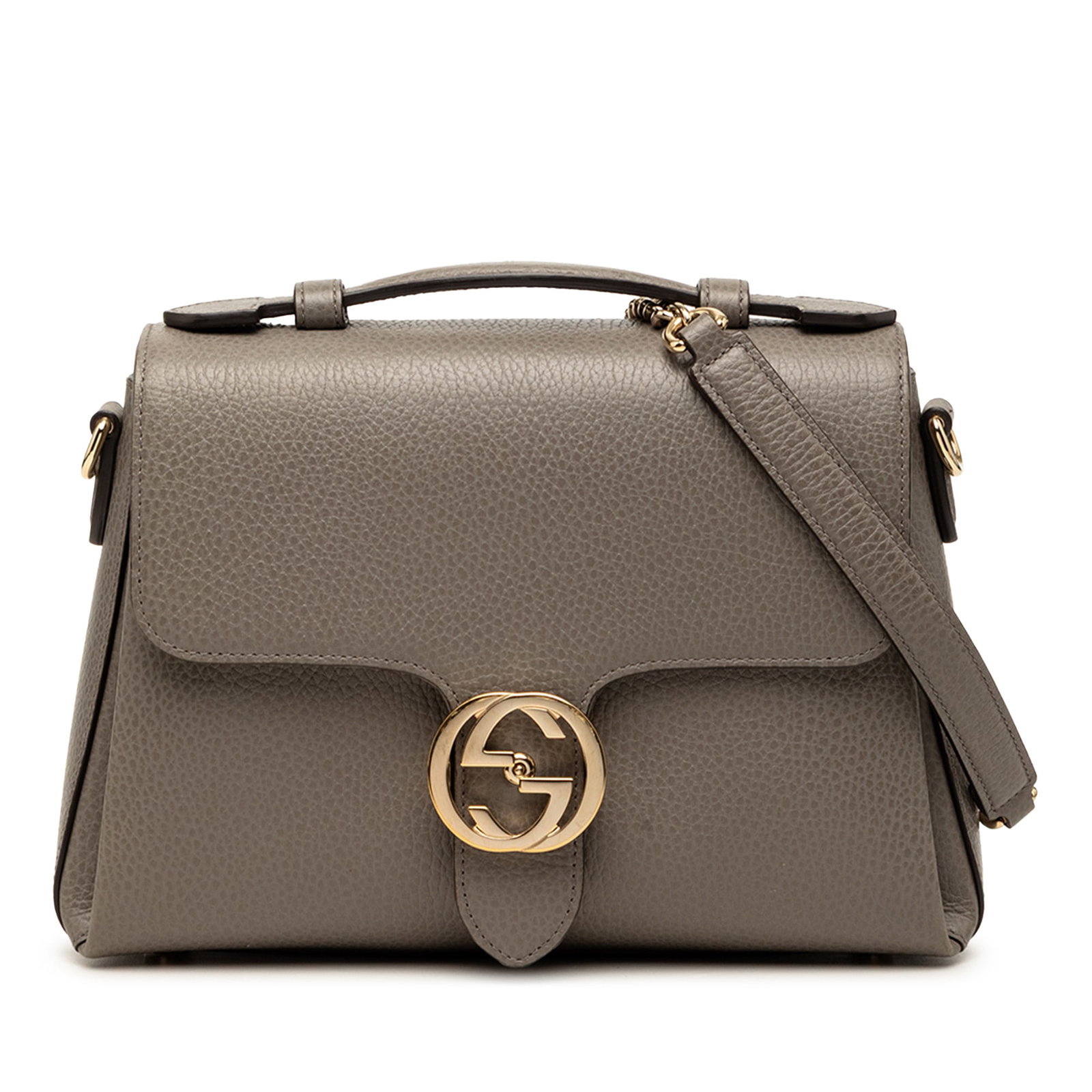 Gucci Interlocking G Small Dollar Calf Leather Satchel Brown: Gucci Interlocking G Small Dollar Calf Leather Satchel Brown This Gucci Small Dollar Calf Interlocking G Satchel is crafted in brown leather and features a flat leather handle, a chain link shoulder s