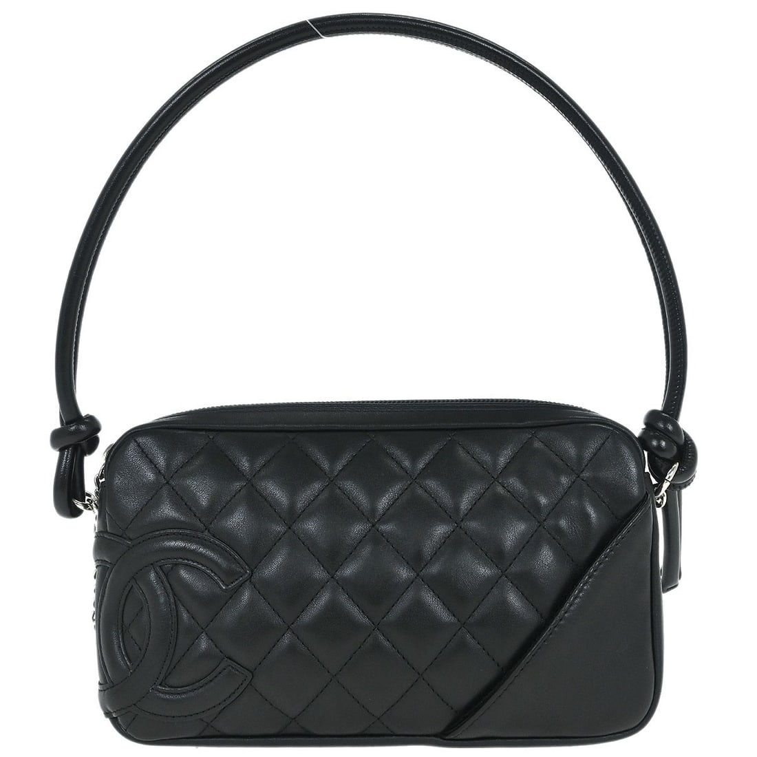 CHANEL Cambon Mini Top Handle Bag in Black Calfskin: CHANEL Cambon Mini Top Handle Bag in Black Calfskin Chanel Cambon Ligne mini top handle handbag in black calfskin leather. This women's bag features a structured compact silhouette with one exterior p