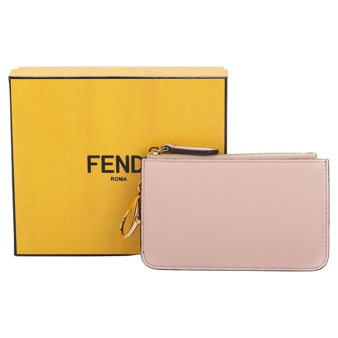 Fendi Powder Pink Leather Card Case with Gold Clasp BNIB: Fendi Powder Pink Leather Card Case with Gold Clasp BNIB This exquisite Fendi card case is a perfect blend of style and functionality. Crafted from high-quality leather in a beautiful powder pink hue,