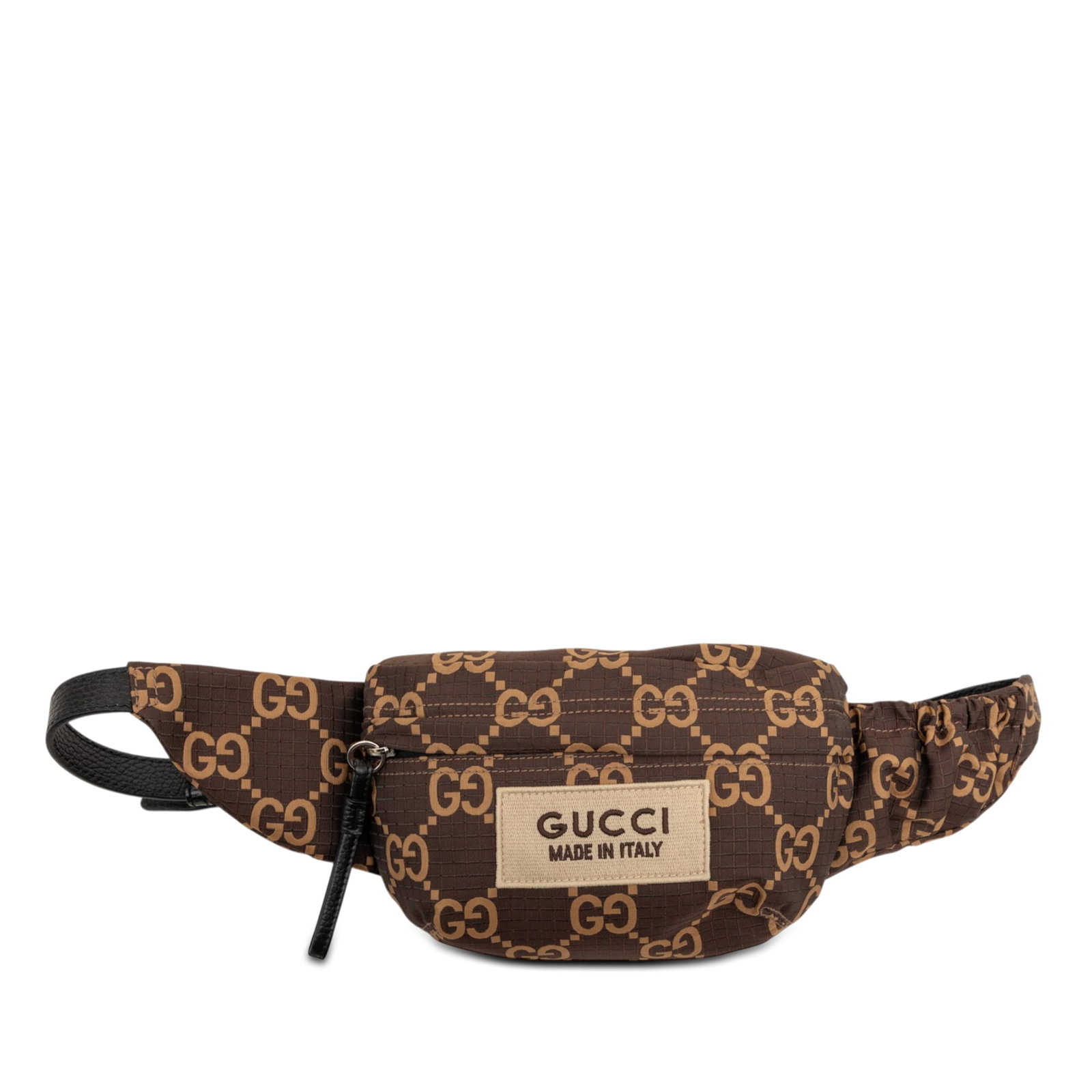 Gucci GG Ripstop Nylon Waist Bag with Leather Strap: Gucci GG Ripstop Nylon Waist Bag with Leather Strap Gucci GG Nylon Ripstop Belt Bag in brown, featuring a nylon body, an adjustable leather waist strap, and a top zip closure. Made in Italy, this bag 