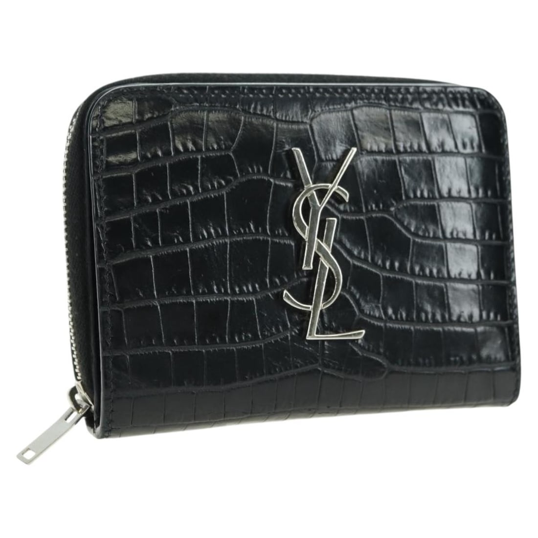 Saint Laurent Cassandra Black Croc Embossed Leather Compact Wallet: Saint Laurent Cassandra Black Croc Embossed Leather Compact Wallet Saint Laurent Cassandra compact wallet in black croco-embossed leather. Made in Italy, this women's wallet includes the dust bag and 