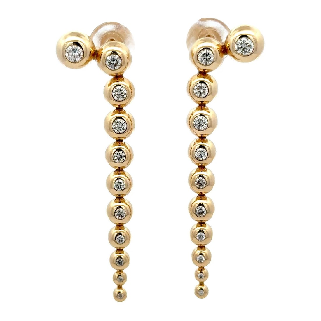 Contemporary Bubble Drop Earrings in 14k Yellow Gold with 1.02ct Diamond Bezel Set: Contemporary Bubble Drop Earrings in 14k Yellow Gold with 1.02ct Diamond Bezel Set Elegant and modern 14 karat yellow gold diamond drop earrings featuring a distinctive cascading bubble design. Each e