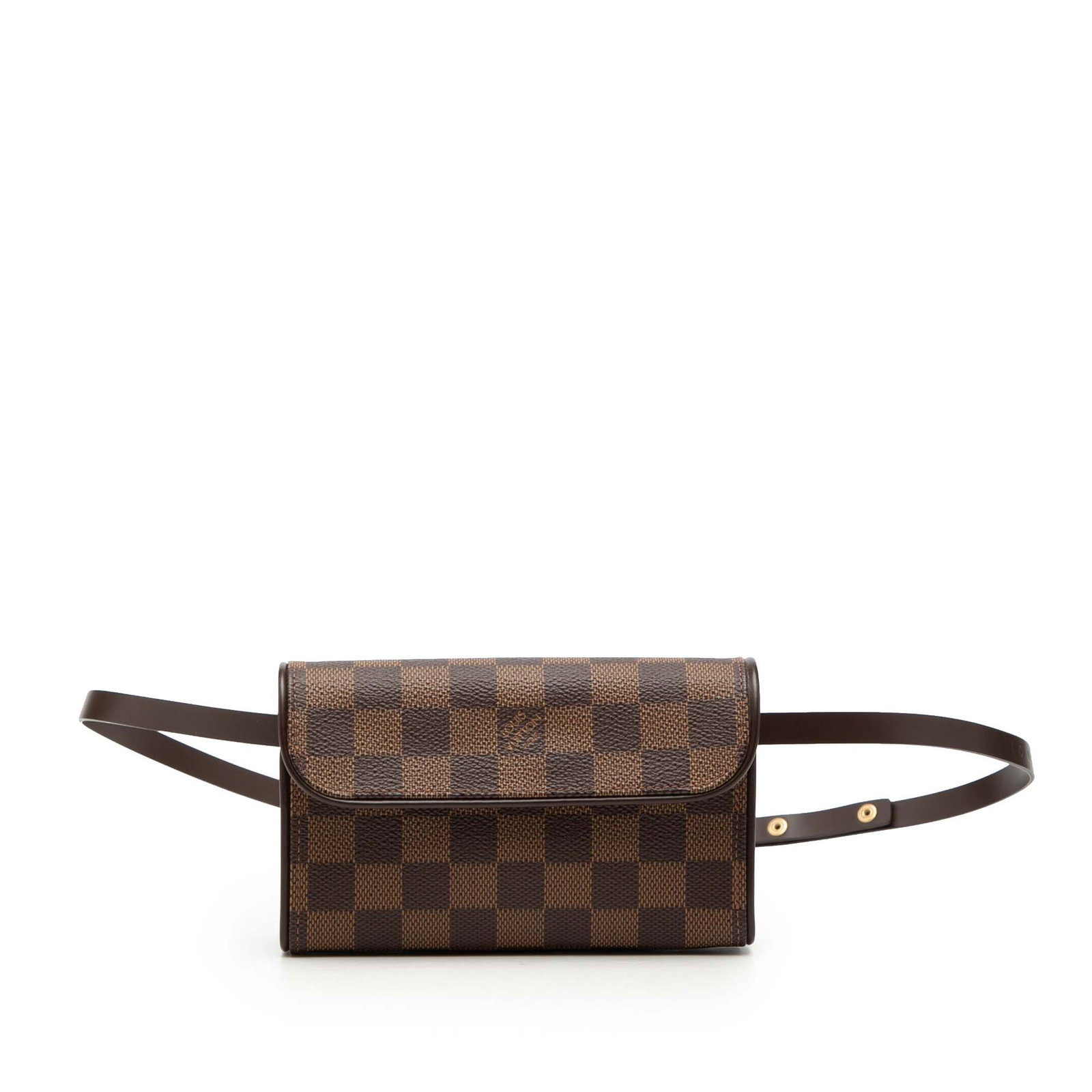 Louis Vuitton Damier Ebene waist pouch with adjustable strap: Louis Vuitton Damier Ebene waist pouch with adjustable strap The Louis Vuitton Damier Ebene Pochette Florentine is crafted from signature Damier canvas with leather trim. It features a front flap with