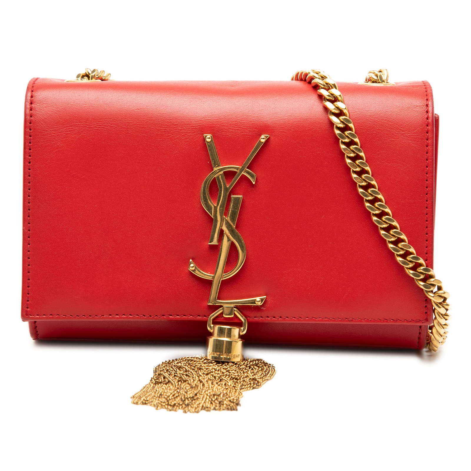 Saint Laurent Kate red leather crossbody bag: Saint Laurent Kate red leather crossbody bag This Saint Laurent Small Smooth Calfskin Monogram Kate Tassel Crossbody bag showcases a sleek leather body in red, accented with a signature tassel and a c