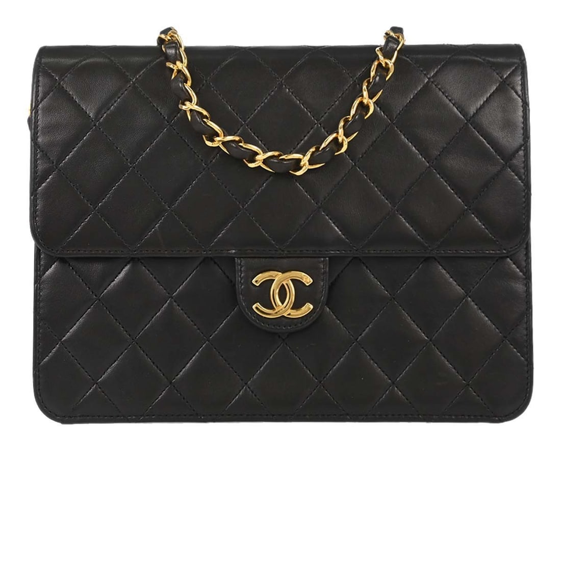 CHANEL Classic Single Flap Small Black Lambskin Shoulder Bag: CHANEL Classic Single Flap Small Black Lambskin Shoulder Bag Chanel small half flap shoulder bag in black lambskin with a turn lock closure and shoulder strap. This women's bag is made in France and i