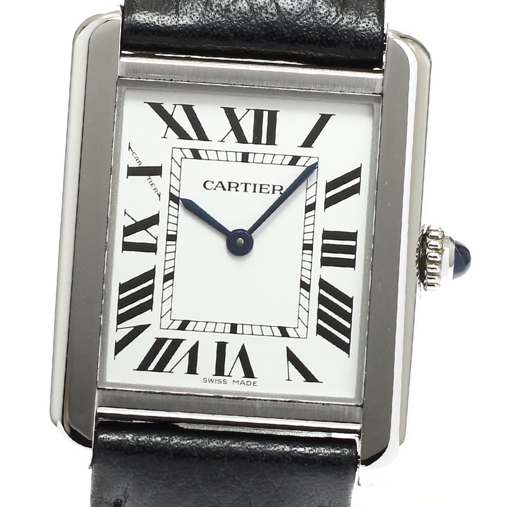 Cartier Tank Solo SM WSTA0030 Ladies Quartz Watch Silver Dial: Cartier Tank Solo SM WSTA0030 Ladies Quartz Watch Silver Dial Pre-owned Cartier Tank Solo SM ladies wristwatch with a silver dial, quartz movement, and stainless steel case. It features a leather belt
