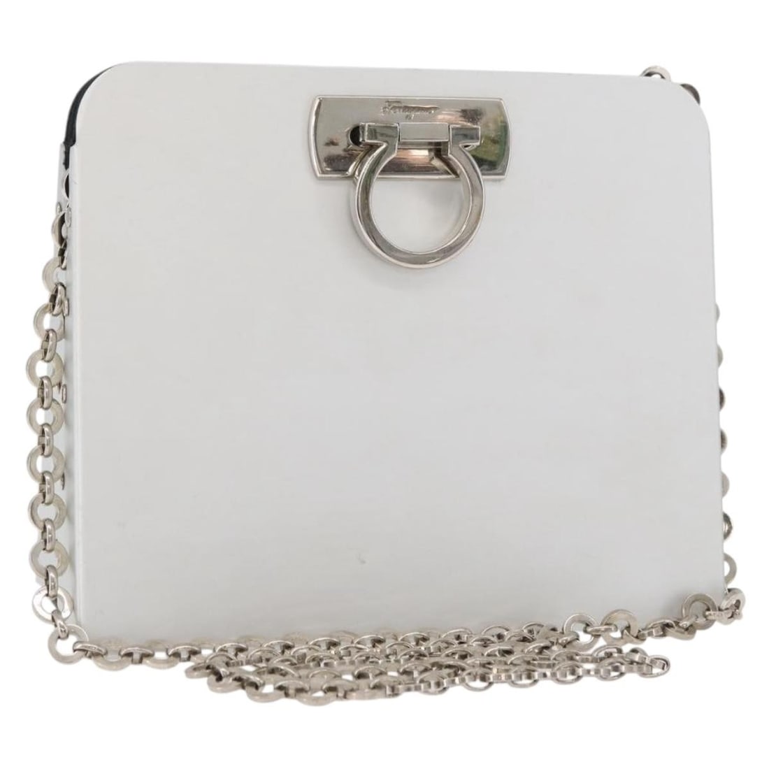 Salvatore Ferragamo Gancini Silver Stainless Shoulder Bag with Dust Bag: Salvatore Ferragamo Gancini Silver Stainless Shoulder Bag with Dust Bag A Salvatore Ferragamo Gancini chain shoulder bag in silver stainless steel, made in Italy. It comes with a dust bag and features