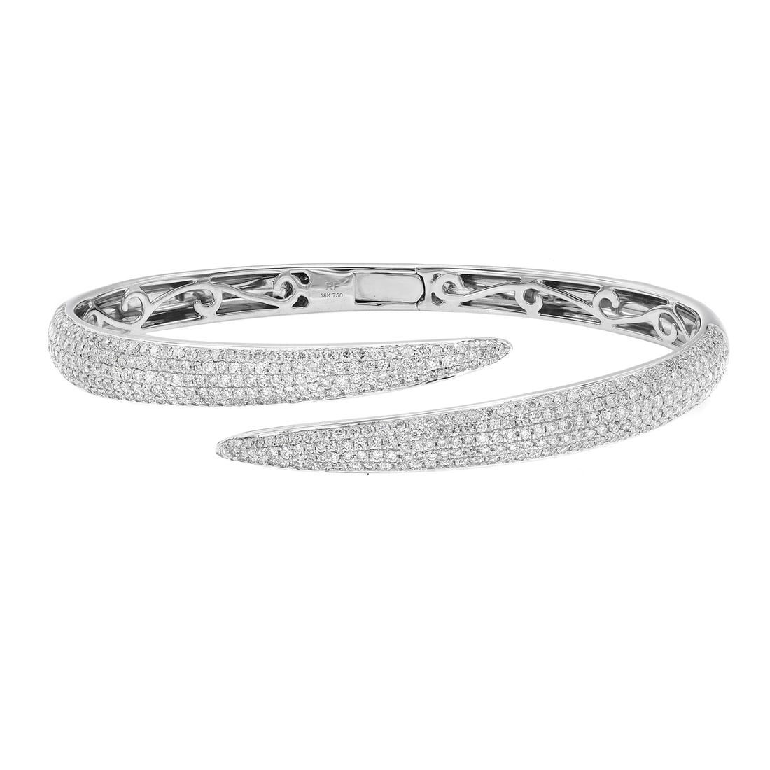 Rachel Koen 18K White Gold Diamond Bangle Bracelet 2.64ct Pave Set: Rachel Koen 18K White Gold Diamond Bangle Bracelet 2.64ct Pave Set Experience the perfect blend of elegance and sophistication with this stunning bangle bracelet by Rachel Koen. Crafted in 18K white g