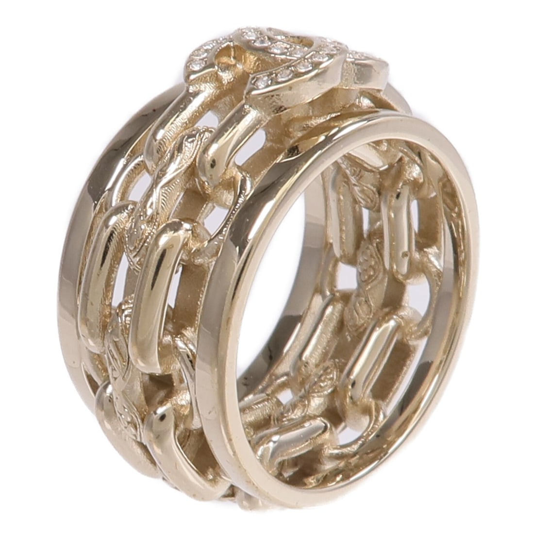 CHANEL ABG088 CC Logo Ring Gold Tone Metal Size 5.25: CHANEL ABG088 CC Logo Ring Gold Tone Metal Size 5.25 CHANEL CC ring in metal with a gold and silver color combination. It is a women's ring in size US 5.25, with a CC motif measuring 10 mm x 8 mm and 