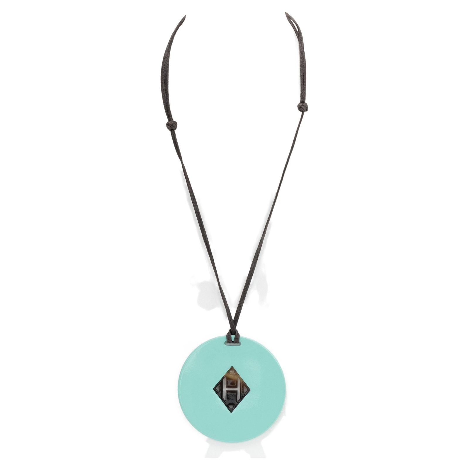 Hermes Buffalo Necklace with Turquoise H Logo Pendant (1 of 4)