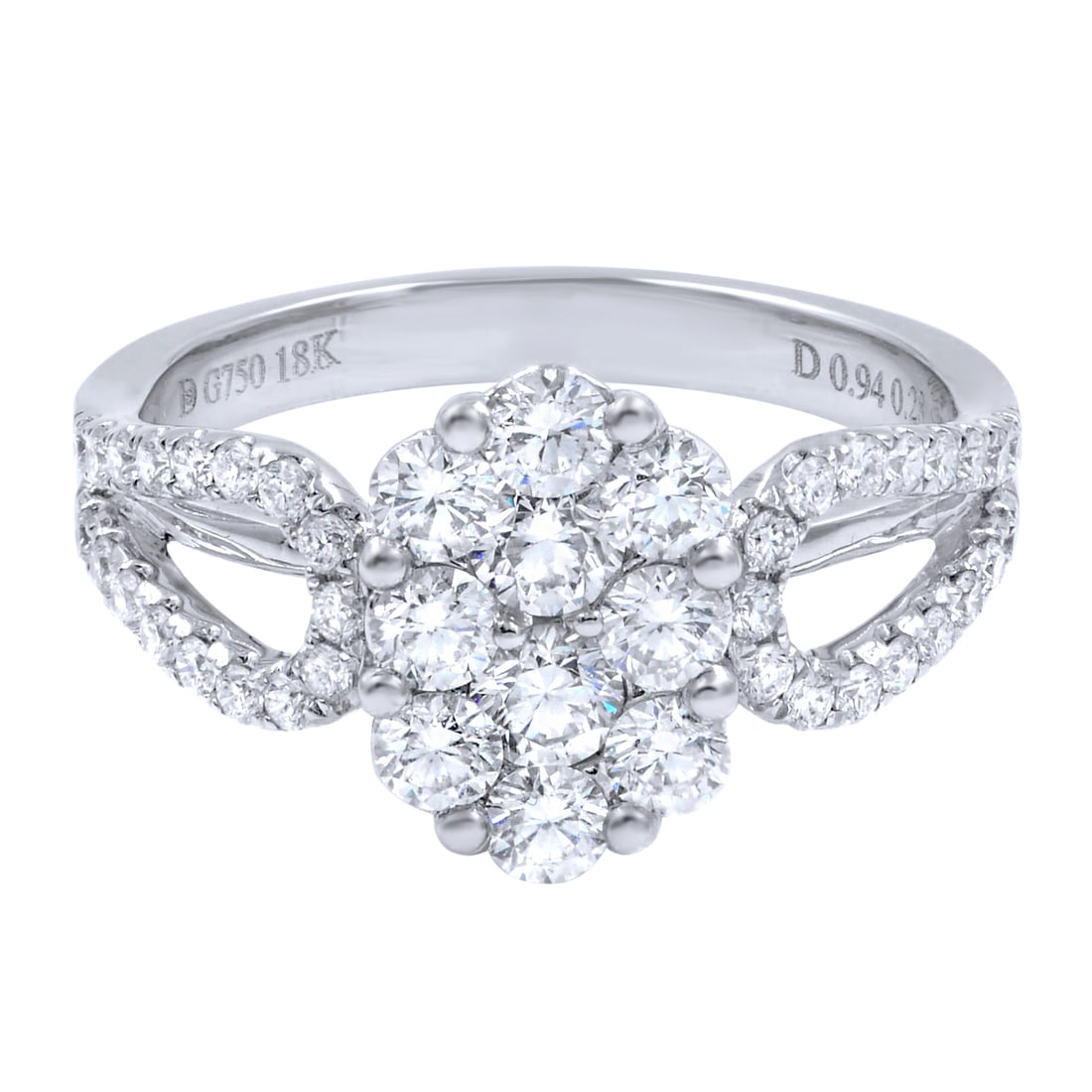 Rachel Koen 18K White Gold Diamond Cluster Ring 1.22cttw Size 6.5: Rachel Koen 18K White Gold Diamond Cluster Ring 1.22cttw Size 6.5 This stunning Rachel Koen Diamond Cluster Ladies Ring showcases a captivating design crafted in 18K white gold. The ring features a be