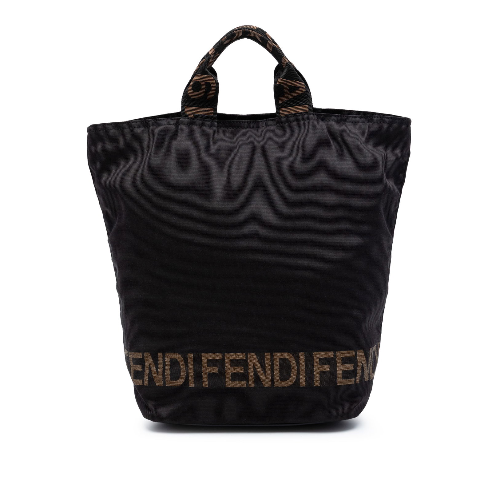 Fendi Brown Nylon Top Zip Tote Bag: Fendi Brown Nylon Top Zip Tote Bag This Fendi tote bag is crafted from durable brown nylon and features flat handles with a secure top zip closure. Designed in Italy, it offers a spacious interior sui