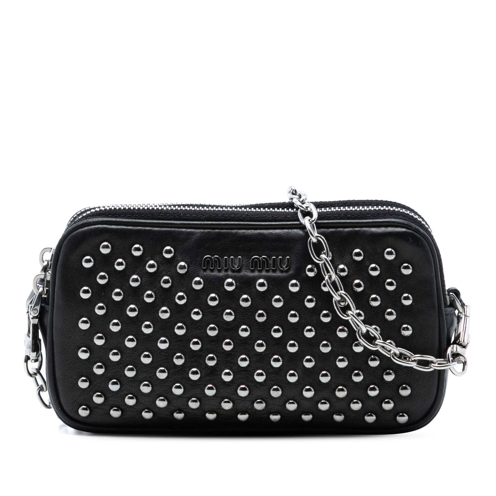 Miu Miu black leather chain strap crossbody with double zip compartments (1 of 6)
