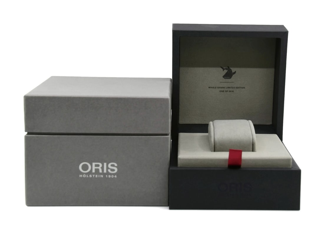 Single Presentation Box for Oris Whale Shark Watch 6 x 6 x 5 Inches: Single Presentation Box for Oris Whale Shark Watch 6 x 6 x 5 Inches This is an authentic Oris Whale Shark presentation box designed for a single watch. Made in Switzerland, this pre-owned box is ideal