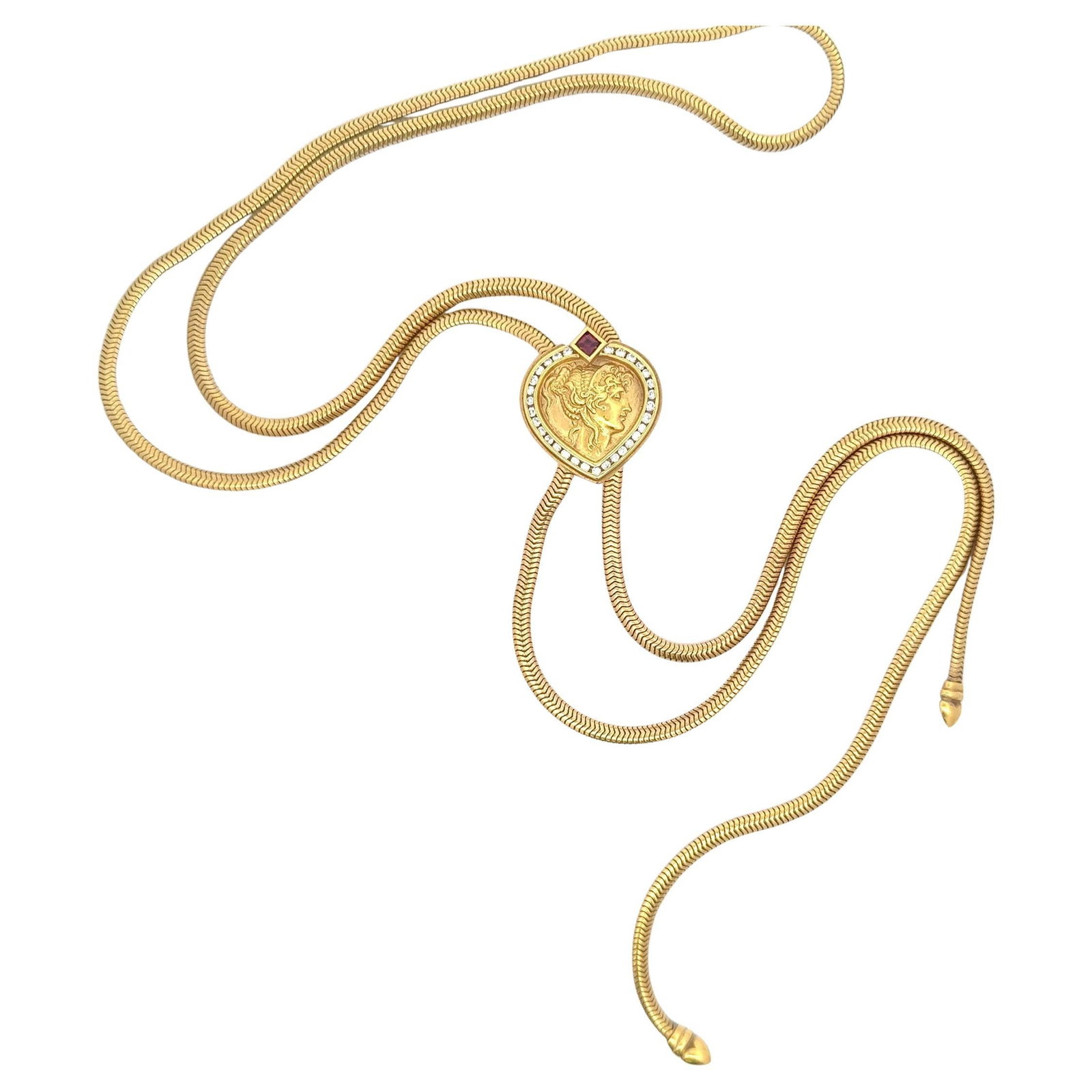 SeidenGang Greek Diamond Heart Lariat 18K Yellow Gold Necklace 38": SeidenGang Greek Diamond Heart Lariat 18K Yellow Gold Necklace 38" This exquisite long lariat necklace is crafted from 18 karat yellow gold and features a stunning design by SeidenGang. The centerpiec