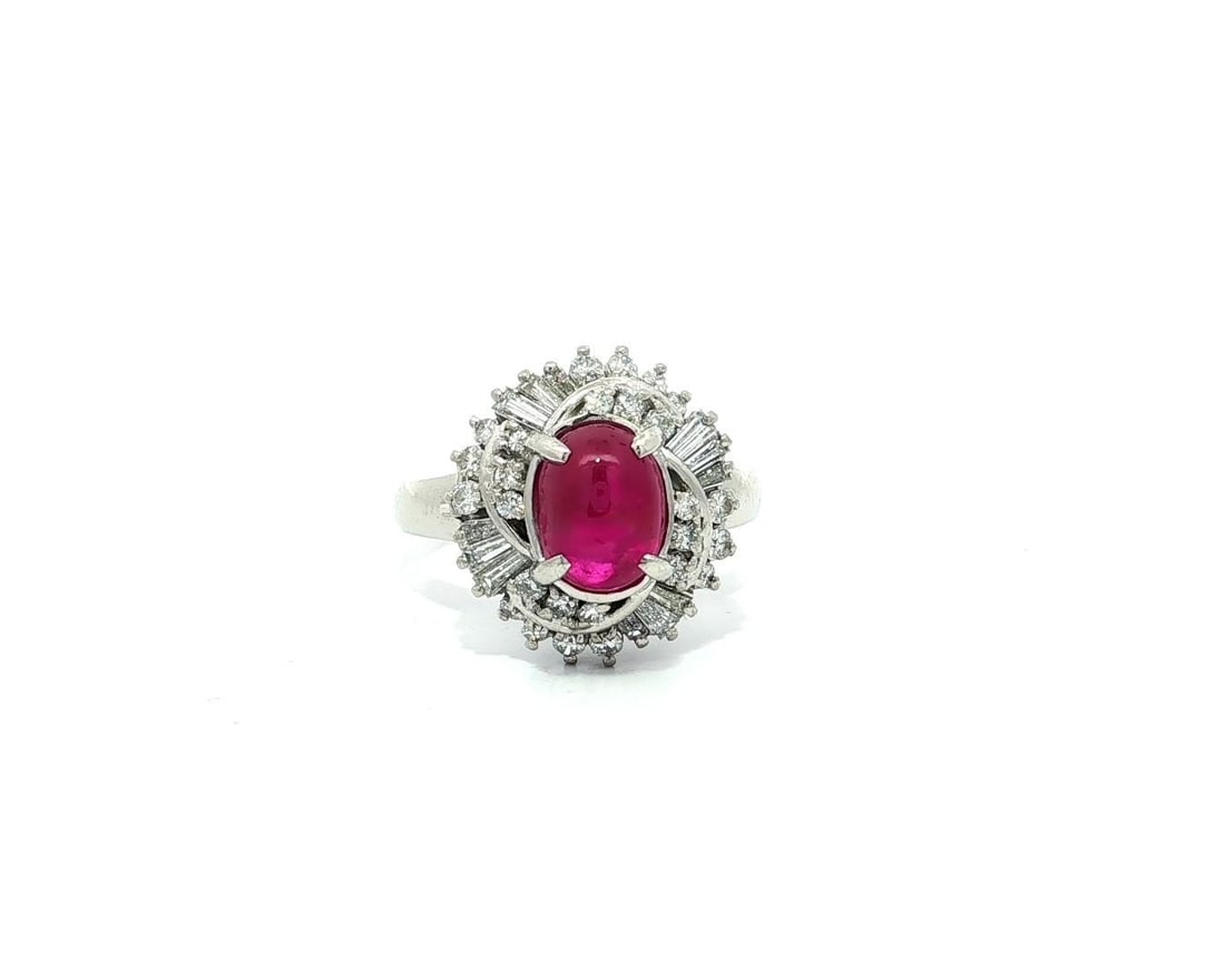 Platinum GIA Certified 2.98ct No Heat Star Ruby Diamond Ballerina Ring: Platinum GIA Certified 2.98ct No Heat Star Ruby Diamond Ballerina Ring Elevate your jewelry collection with this exquisite Platinum GIA 2.98ct Burma No Heat Star Ruby with Diamond Swirl Mini Ballerina