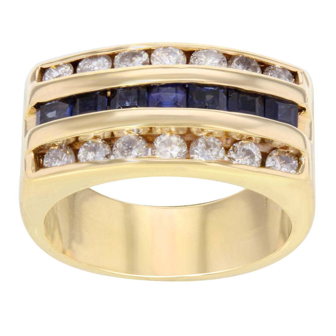 Rachel Koen 14k Yellow Gold Triple Row Diamond Sapphire Engagement Ring (1 of 3)