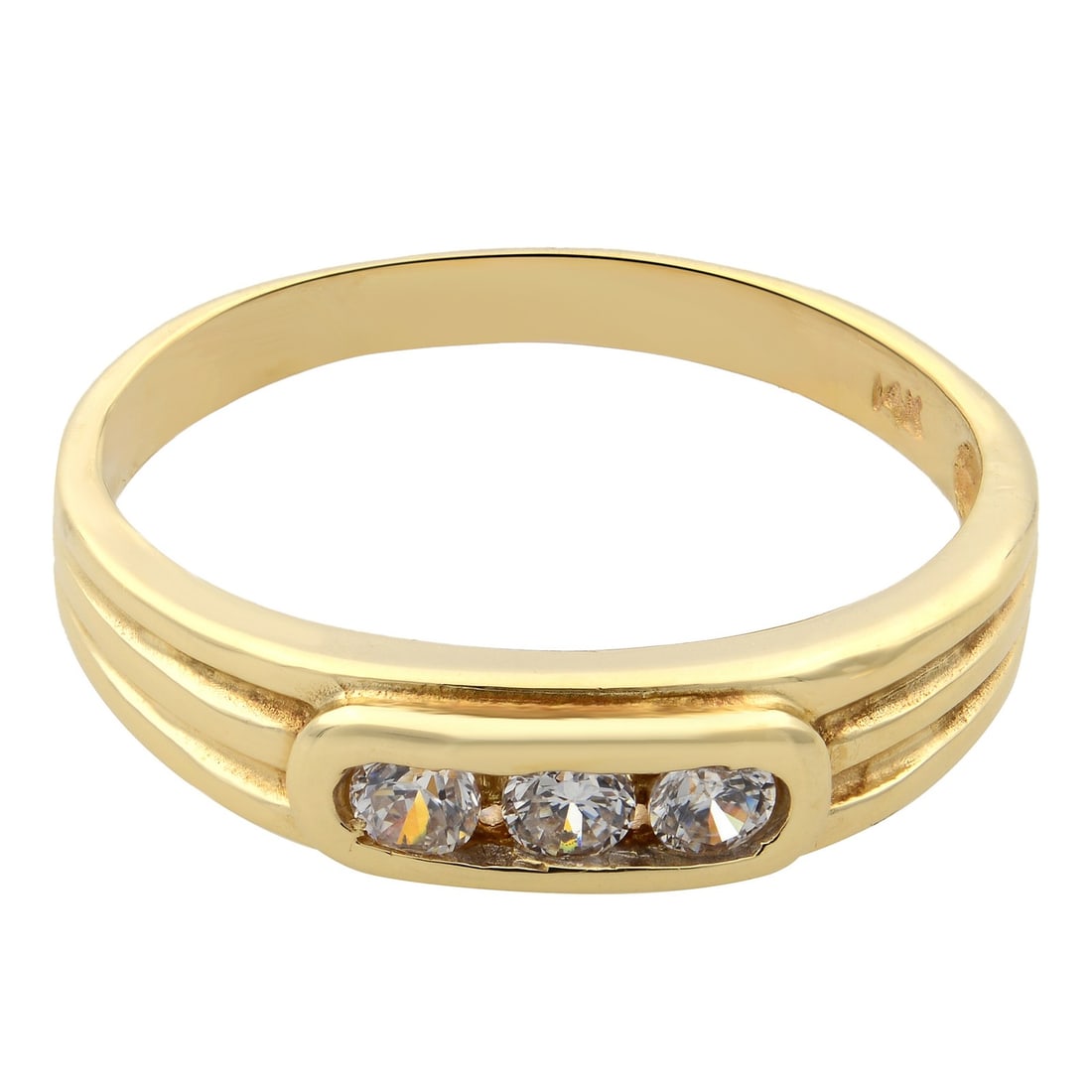 Rachel Koen 14K Yellow Gold 0.25CT Diamond Band Ring Size 9.75: Rachel Koen 14K Yellow Gold 0.25CT Diamond Band Ring Size 9.75 This elegant ladies band ring from Rachel Koen is crafted in luxurious 14K yellow gold, featuring a channel set design adorned with three