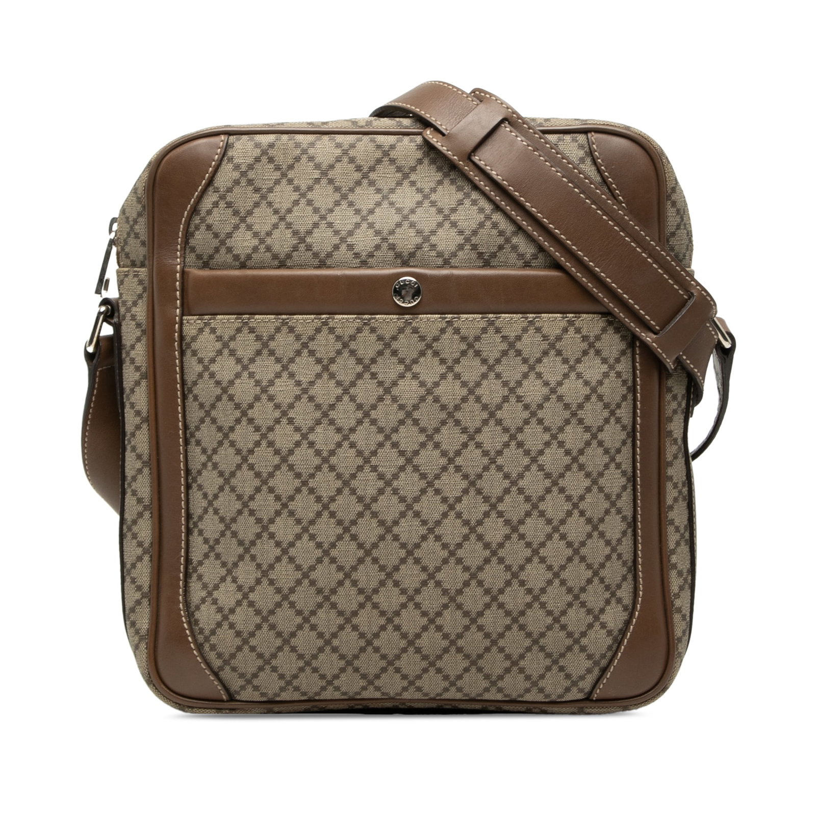 Gucci Diamante Beige Coated Canvas Crossbody Bag: Gucci Diamante Beige Coated Canvas Crossbody Bag Gucci Diamante coated canvas zip crossbody bag with leather trim and an adjustable flat leather strap. The bag features a top zip closure, an exterior 