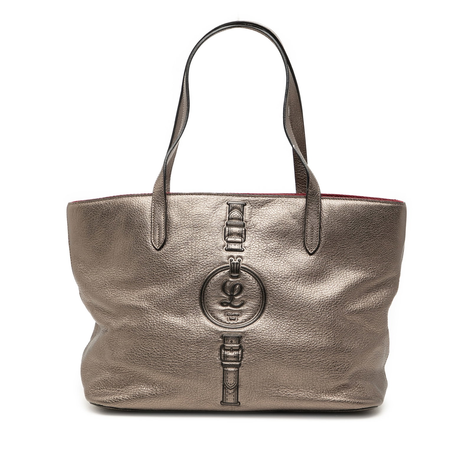 Brown Metallic Leather Tote Bag by LOEWE with Flat Straps: Brown Metallic Leather Tote Bag by LOEWE with Flat Straps This LOEWE Metallic Leather Tote features a metallic brown leather body with flat leather straps and an open top secured by a snap closure. Th