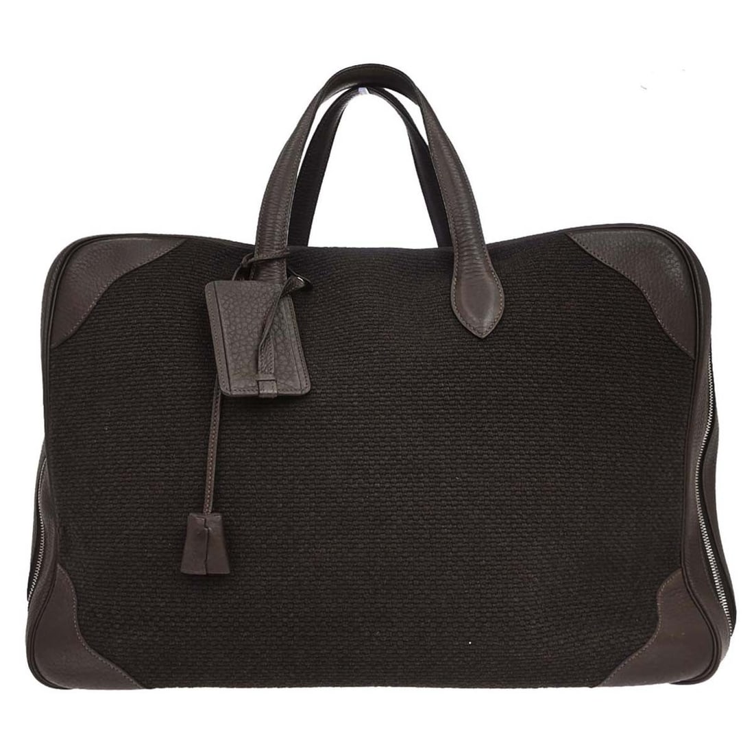 Hermes Victoria 50 Chocolat Taurillon Clemence Wool Canvas Duffle Bag (1 of 16)