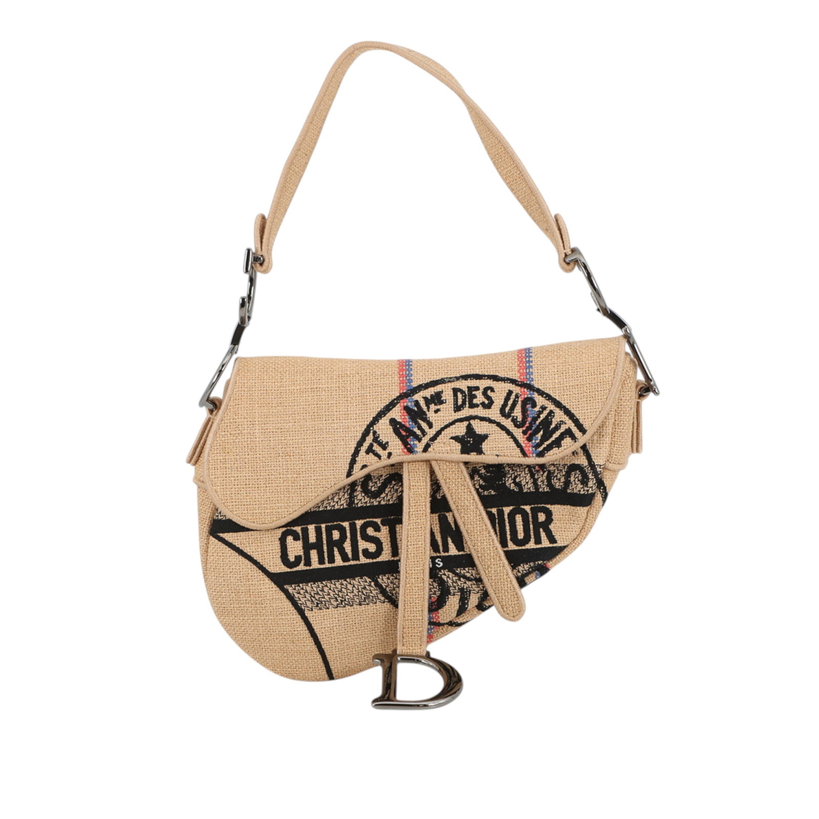 Dior Jute Union Saddle Bag in Embroidered Beige Fabric (1 of 11)