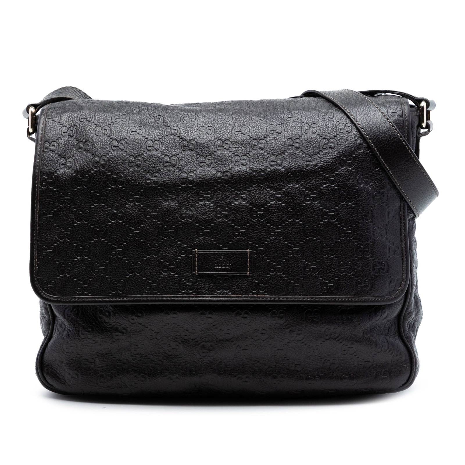 Gucci Guccissima Leather Crossbody Messenger Bag Black: Gucci Guccissima Leather Crossbody Messenger Bag Black This Guccissima Messenger Bag is crafted from embossed black leather and features a flat adjustable strap for comfortable crossbody wear. The bag