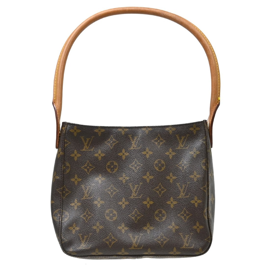 Louis Vuitton Mini Looping MM Monogram Canvas Top Handle Bag M51146: Louis Vuitton Mini Looping MM Monogram Canvas Top Handle Bag M51146 Vintage Louis Vuitton Looping MM handbag in brown monogram canvas with leather trim and a top handle. This women's handbag features 