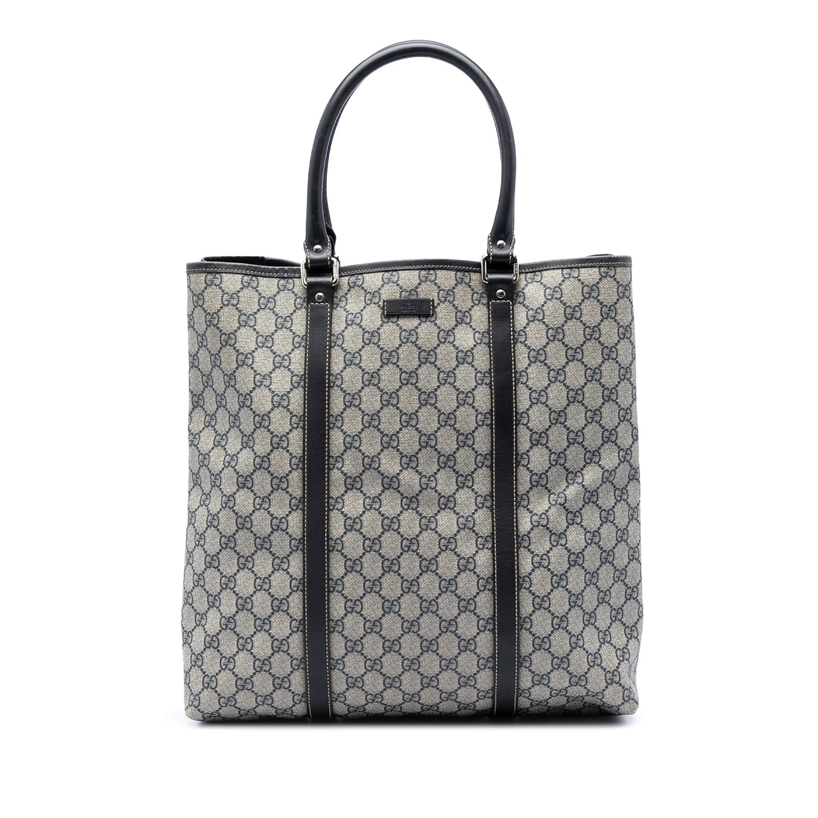 Gucci Joy Vertical Tote in GG Supreme coated canvas: Gucci Joy Vertical Tote in GG Supreme coated canvas Gucci GG Supreme Joy Vertical Tote in beige coated canvas with leather trim and rolled leather handles. This open-top tote features interior zip and