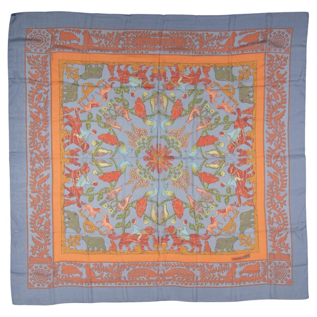 Hermes Multicolor Floral Silk Chiffon Shawl with Light Blue Trim: Hermes Multicolor Floral Silk Chiffon Shawl with Light Blue Trim Elevate your wardrobe with this stunning Hermes Multicolor Silk Chiffon Shawl. Crafted from luxurious silk chiffon, this shawl features