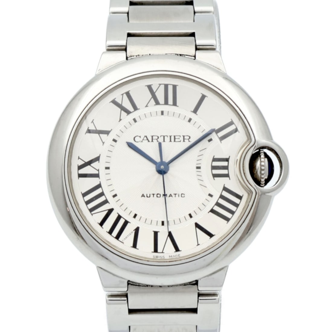 Cartier W6920046 Ballon Blue mens automatic stainless steel wristwatch: Cartier W6920046 Ballon Blue mens automatic stainless steel wristwatch Cartier Ballon Bleu Automatic Wrist Watch for men, model W6920046 (2020), with a white dial and white frame color. It features an
