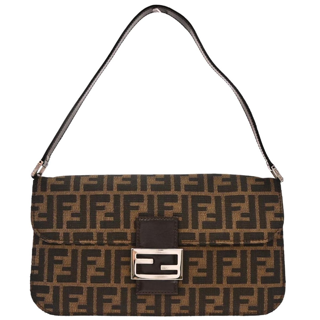 Fendi Zucca Medium Top Handle Bag Brown Canvas 0916322001: Fendi Zucca Medium Top Handle Bag Brown Canvas 0916322001 Medium Fendi Zucca handbag in brown canvas with black leather trim and silver-tone hardware. This top-handle bag features a magnetic closure, 
