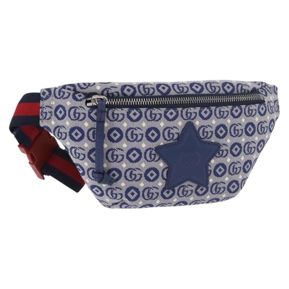 Gucci 502095 canvas belt bag navy red silver waist pouch: Gucci 502095 canvas belt bag navy red silver waist pouch Gucci Sherry Line waist bag in navy, silver, and red canvas. Made in Italy, this women's bag includes a dust bag and is noted to be in excellen